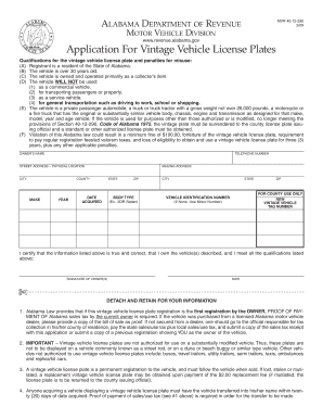 Alabama Vintage Vehicle License Plate Application