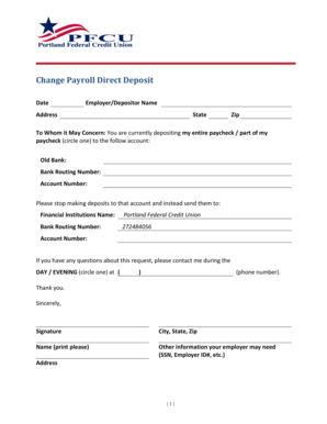 Direct Deposit Change Form