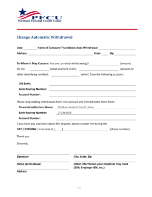 Automatic Withdrawal Change Request