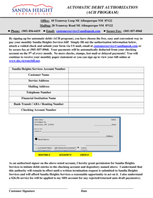 Automatic Debit Authorization Form