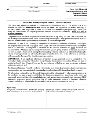 Ontario Form 13.1 Financial Statement