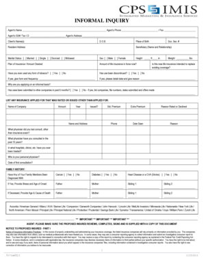 Informal Life Insurance Inquiry Form