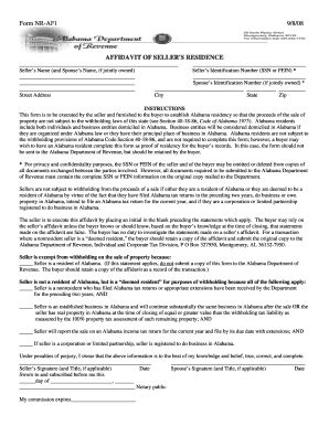 Affidavit of Seller's Residence