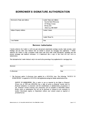 Borrower's Signature Authorization Form