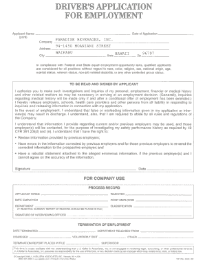 Driver's Employment Application Form