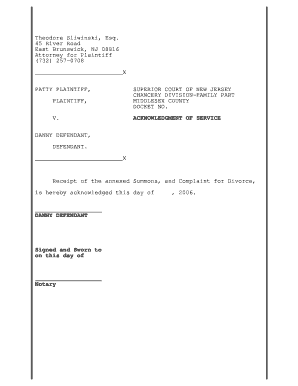 Acknowledgment of Service for Divorce