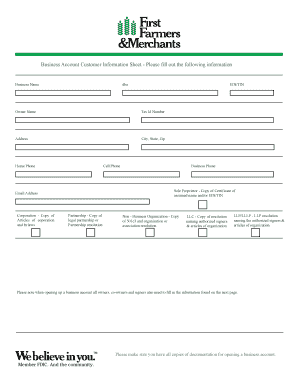 Business Account Customer Information Sheet
