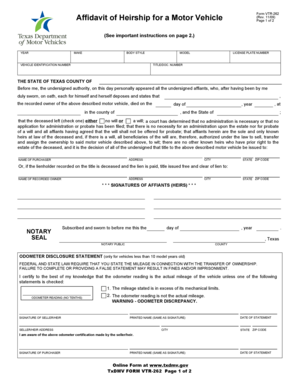 Affidavit of Heirship for a Motor Vehicle Form - TxDMVGOV - txdmv