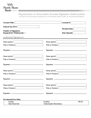 Organization Account Signature Authorization