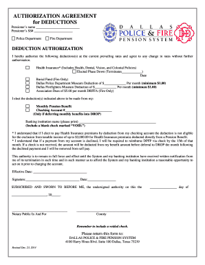 Dallas Police and Fire Pension Deduction Authorization