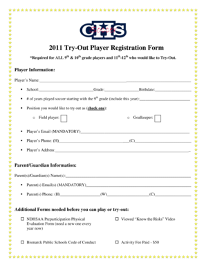 What to expect at high school cheerleading tryouts - B2011b Try-Out Player Registration bFormb - Bismarck Public Schools - chs bismarckschools