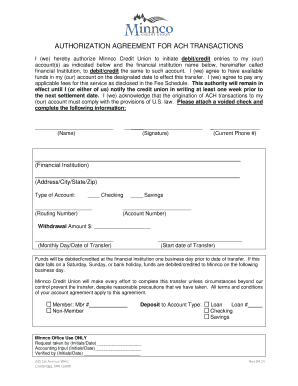 ACH Transaction Authorization Agreement