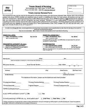 Texas APRN License Renewal Form