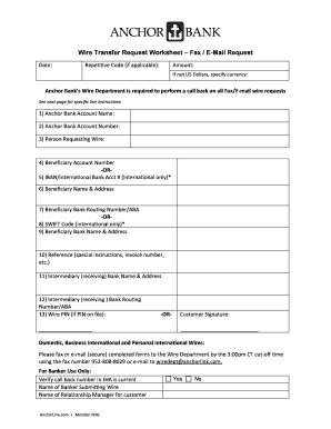Anchor Bank Wire Transfer Request Form