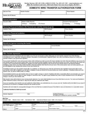 Domestic Wire Transfer Authorization Form