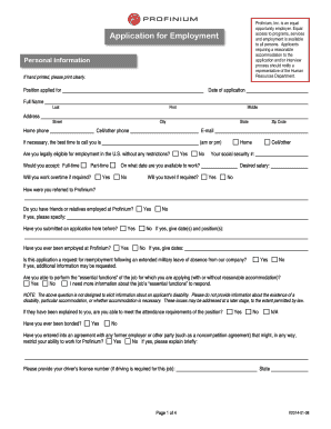 Profinium Employment Application Form