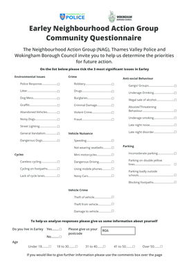 Earley Community Questionnaire