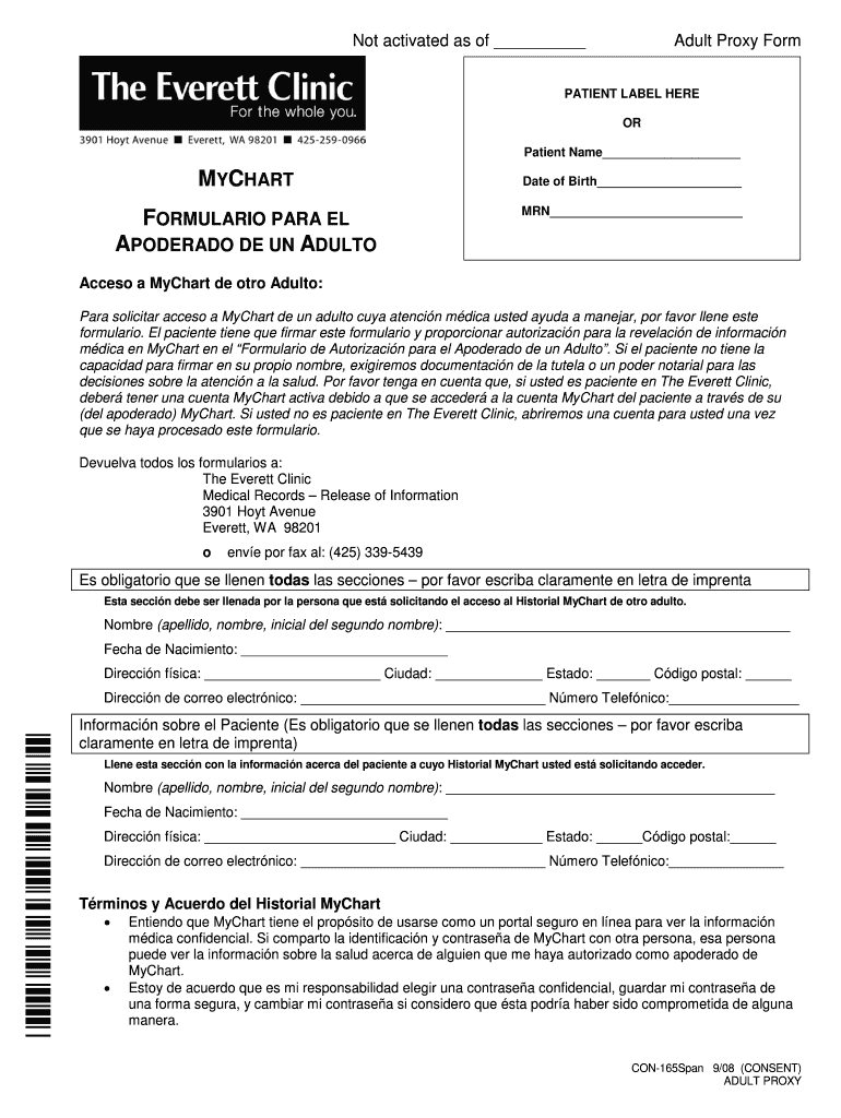 MYCHART FORMULARIO PARA EL APODERADO DE UN ADULTO Vista previa en la página 1