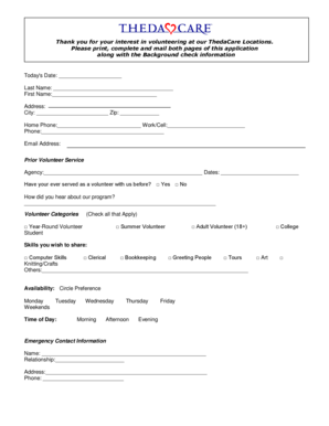 ThedaCare Volunteer Application