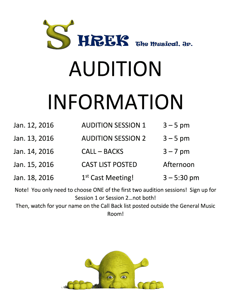 Shrek Musical Jr Audition Packet - oasd k12 wi Preview on Page 1