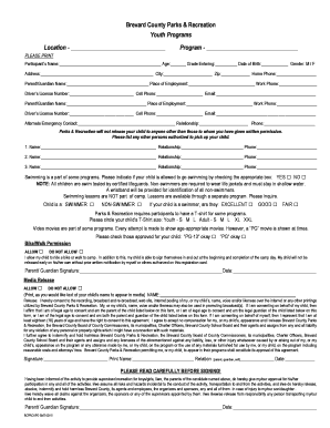Brevard County Youth Programs Registration Form