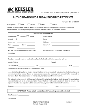 Authorization for Pre-Authorized Payments