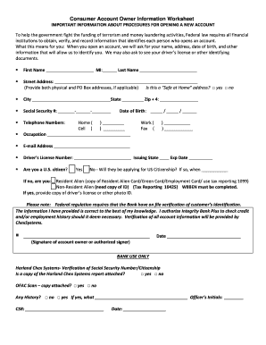 Consumer Account Owner Information Worksheet