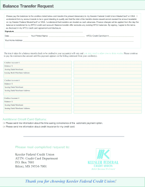 Keesler Federal Credit Union Balance Transfer Request