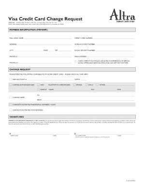 Visa Credit Card Change Request Form