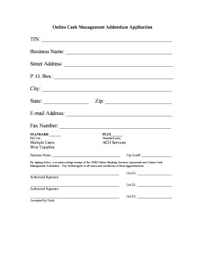 Online Cash Management Addendum Application