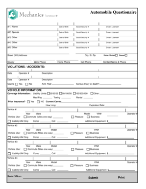 Automobile Insurance Questionnaire