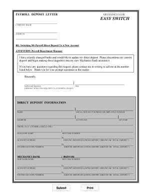 Payroll Direct Deposit Letter