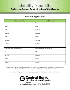 Central Bank of Lake of the Ozarks Account Forms