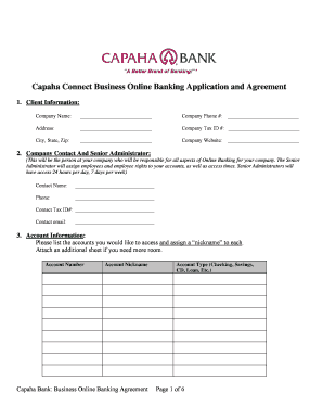 Capaha Bank Business Online Banking Application and Agreement