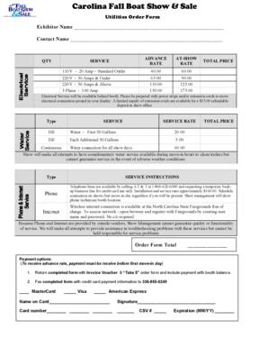 Carolina Fall Boat Show Utilities Order Form