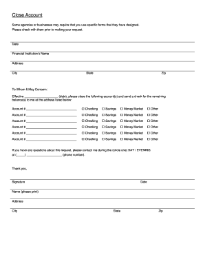 Bank Account Closure Request Form
