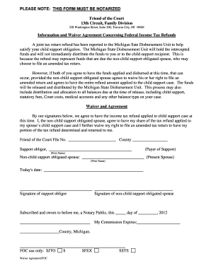Michigan Child Support Tax Refund Waiver Agreement