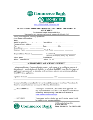 Grad Student's Federal Grad PLUS Loan Credit Pre-Approval Application