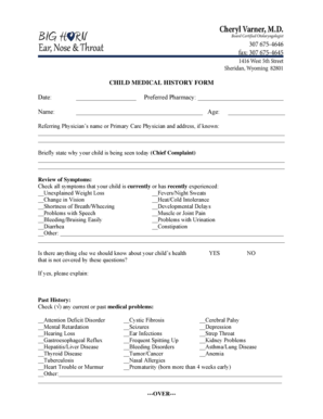 Child Medical History Form