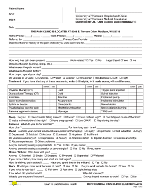Confidential Pain Clinic Questionnaire