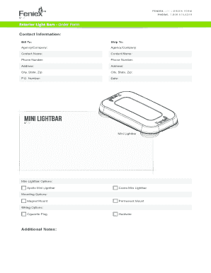 FENIEX Exterior Light Bars Order Form