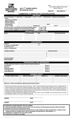 Commercial and Agriculture Loan Application