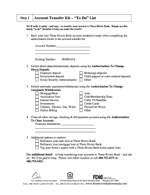 Three Rivers Bank Account Transfer Kit