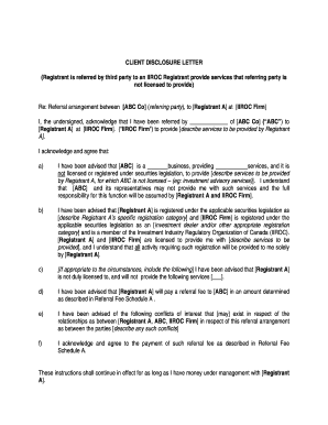 Client Disclosure Letter for Referral Arrangement