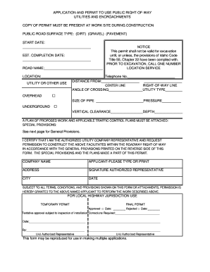 Idaho Public Right-of-Way Permit