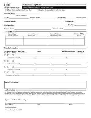 Business Banking Online Authorization Form