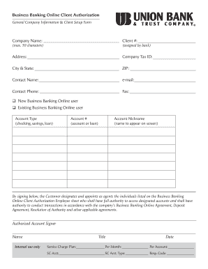 Business Banking Online Client Authorization Form