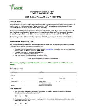 CSEP Certified Personal Trainer Membership Renewal Form