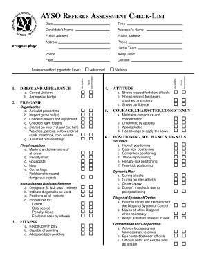 AYSO Referee Assessment Checklist