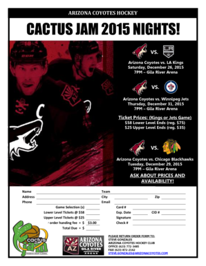 Arizona Coyotes Hockey Ticket Order Form
